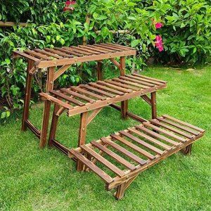 Large 3 Tier Step Plant Stand Wood Ladder Shelf Garden for Patio Indoor Outdoor